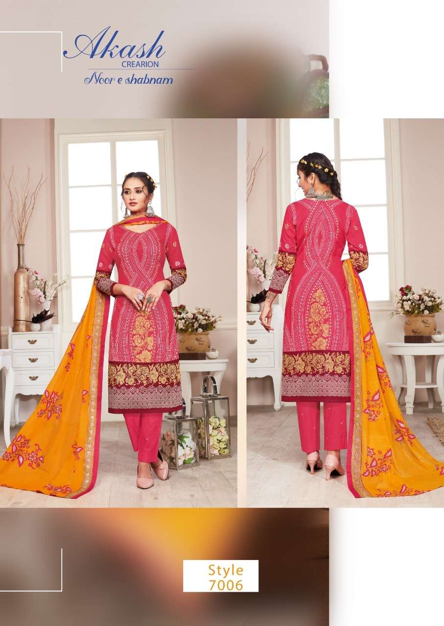 NOOR E SHABNAM VOL-7 BY AKASH CREATION 7001 TO 7010 SERIES BEAUTIFUL STYLISH SUITS FANCY COLORFUL CASUAL WEAR & ETHNIC WEAR & READY TO WEAR PURE KARACHI COTTON PRINTED DRESSES AT WHOLESALE PRICE