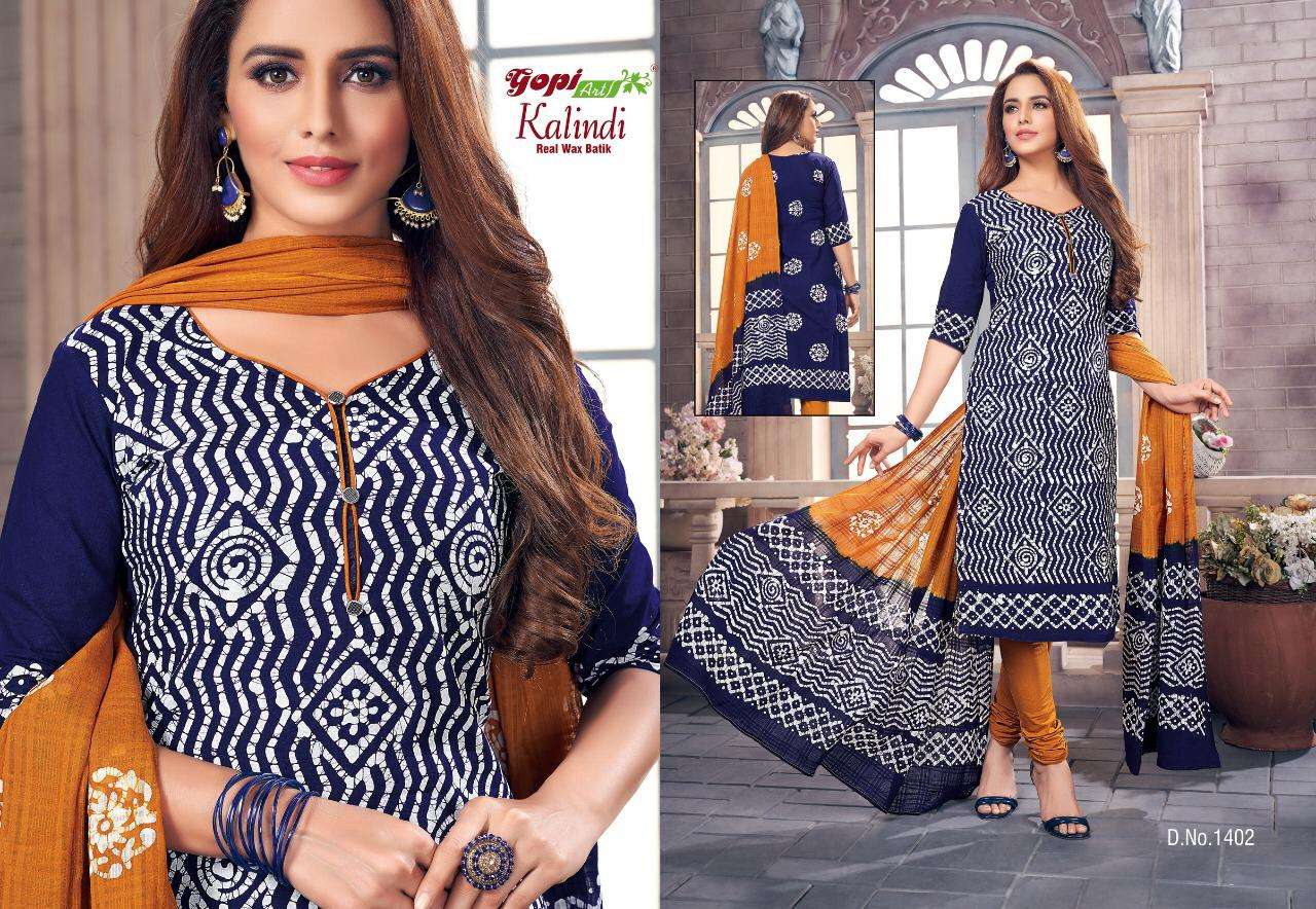 KALINDI BY GOPI ART 1401 TO 1414 SERIES BEAUTIFUL SUITS COLORFUL STYLISH FANCY CASUAL WEAR & ETHNIC WEAR BATTIK DRESSES AT WHOLESALE PRICE