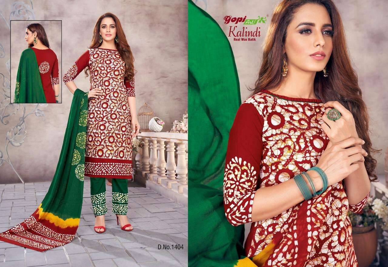 KALINDI BY GOPI ART 1401 TO 1414 SERIES BEAUTIFUL SUITS COLORFUL STYLISH FANCY CASUAL WEAR & ETHNIC WEAR BATTIK DRESSES AT WHOLESALE PRICE