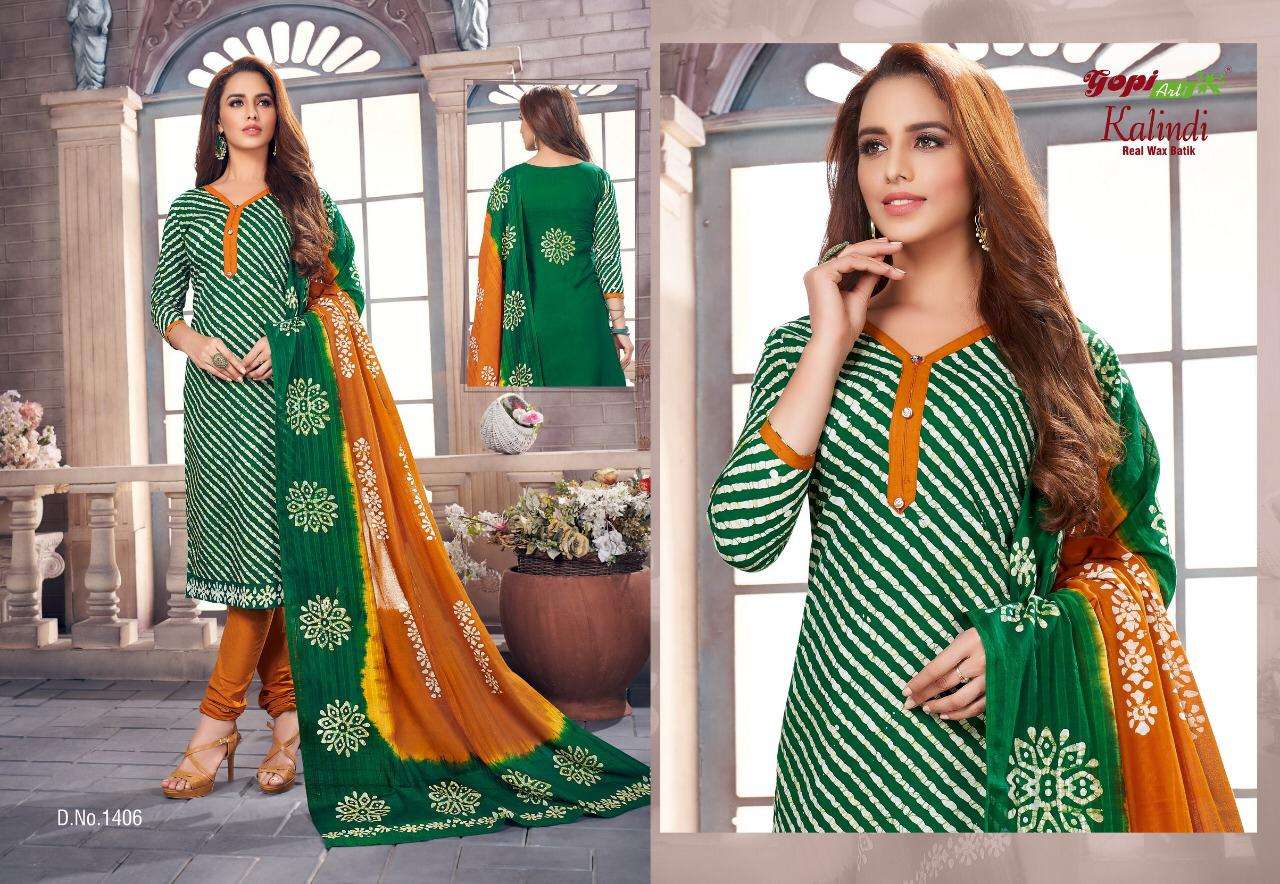 KALINDI BY GOPI ART 1401 TO 1414 SERIES BEAUTIFUL SUITS COLORFUL STYLISH FANCY CASUAL WEAR & ETHNIC WEAR BATTIK DRESSES AT WHOLESALE PRICE