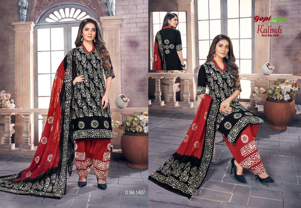KALINDI BY GOPI ART 1401 TO 1414 SERIES BEAUTIFUL SUITS COLORFUL STYLISH FANCY CASUAL WEAR & ETHNIC WEAR BATTIK DRESSES AT WHOLESALE PRICE