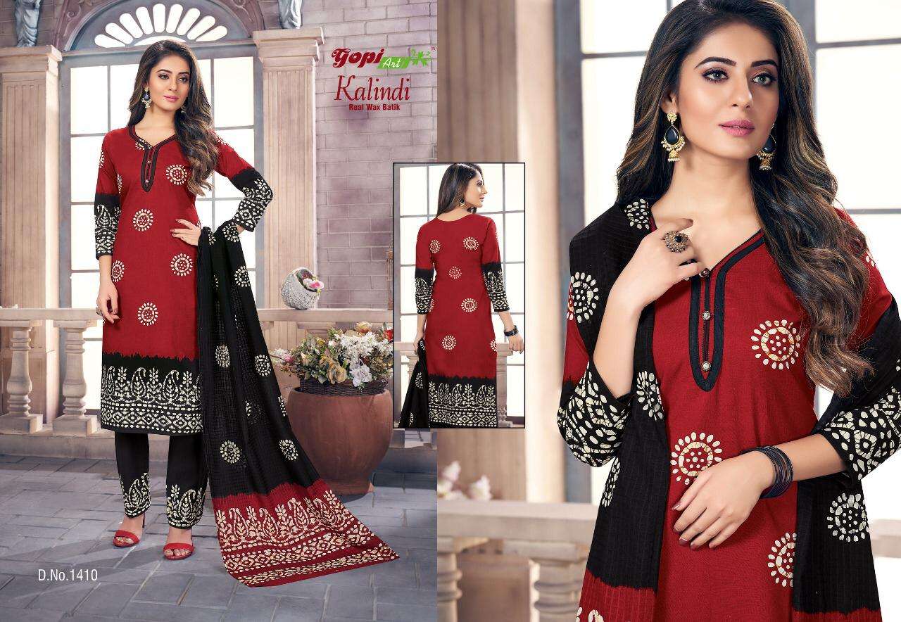 KALINDI BY GOPI ART 1401 TO 1414 SERIES BEAUTIFUL SUITS COLORFUL STYLISH FANCY CASUAL WEAR & ETHNIC WEAR BATTIK DRESSES AT WHOLESALE PRICE