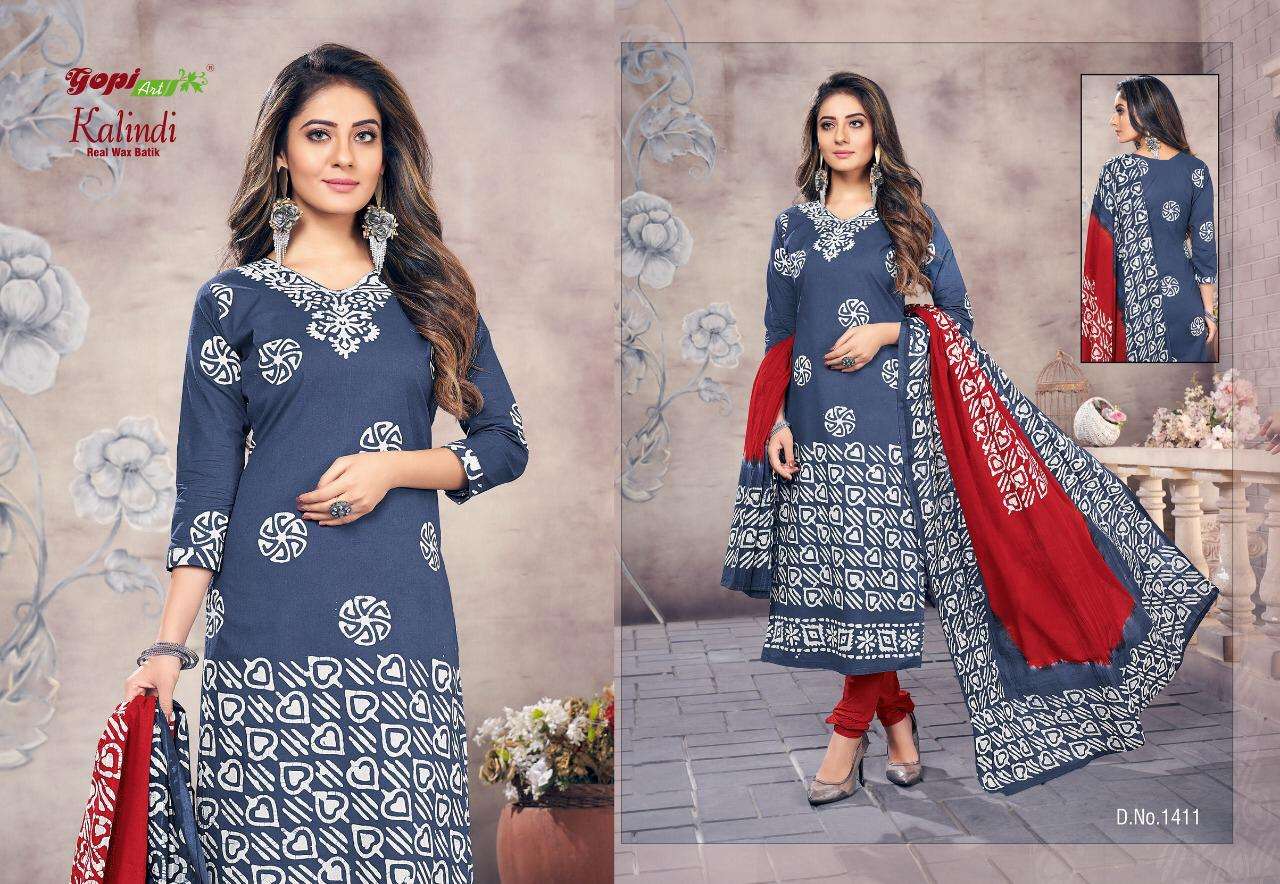 KALINDI BY GOPI ART 1401 TO 1414 SERIES BEAUTIFUL SUITS COLORFUL STYLISH FANCY CASUAL WEAR & ETHNIC WEAR BATTIK DRESSES AT WHOLESALE PRICE