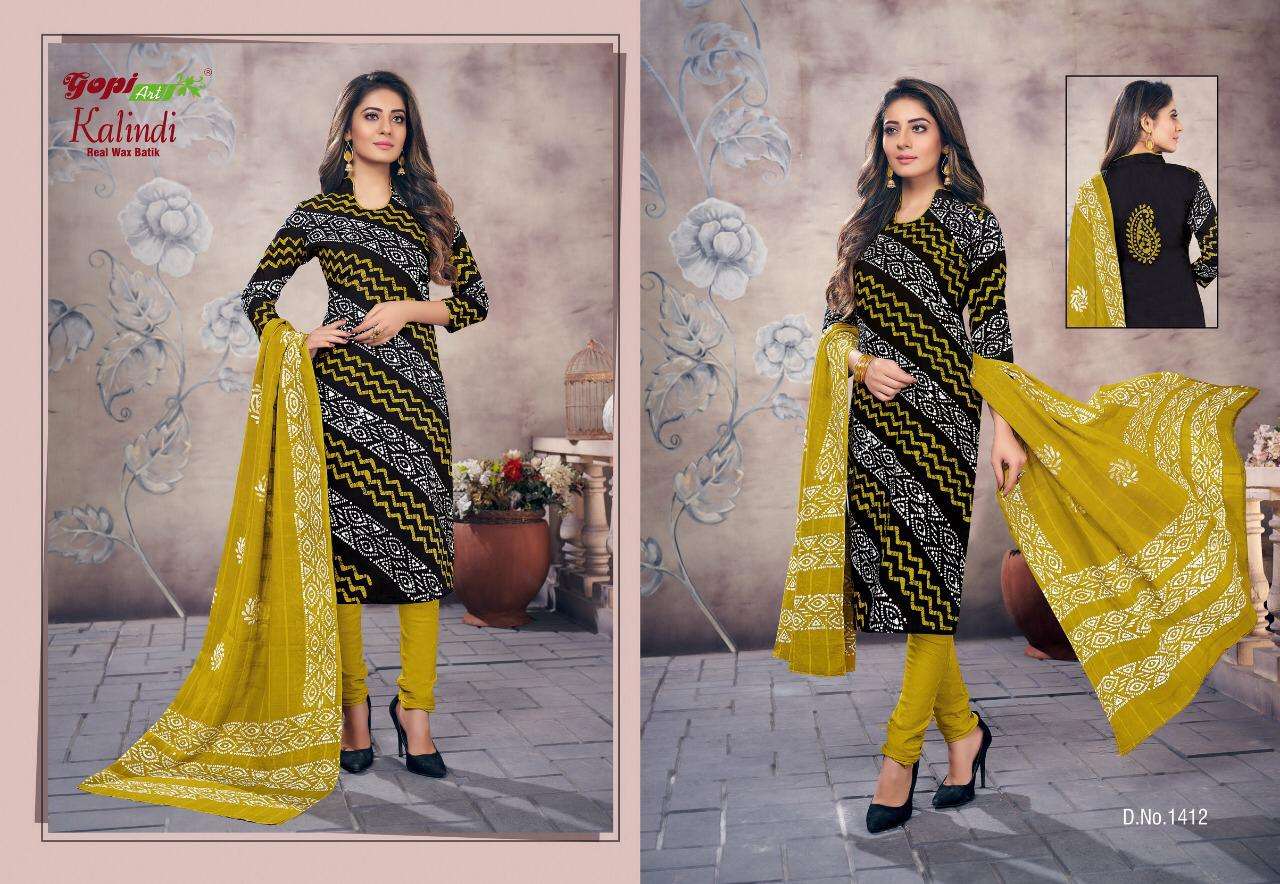 KALINDI BY GOPI ART 1401 TO 1414 SERIES BEAUTIFUL SUITS COLORFUL STYLISH FANCY CASUAL WEAR & ETHNIC WEAR BATTIK DRESSES AT WHOLESALE PRICE