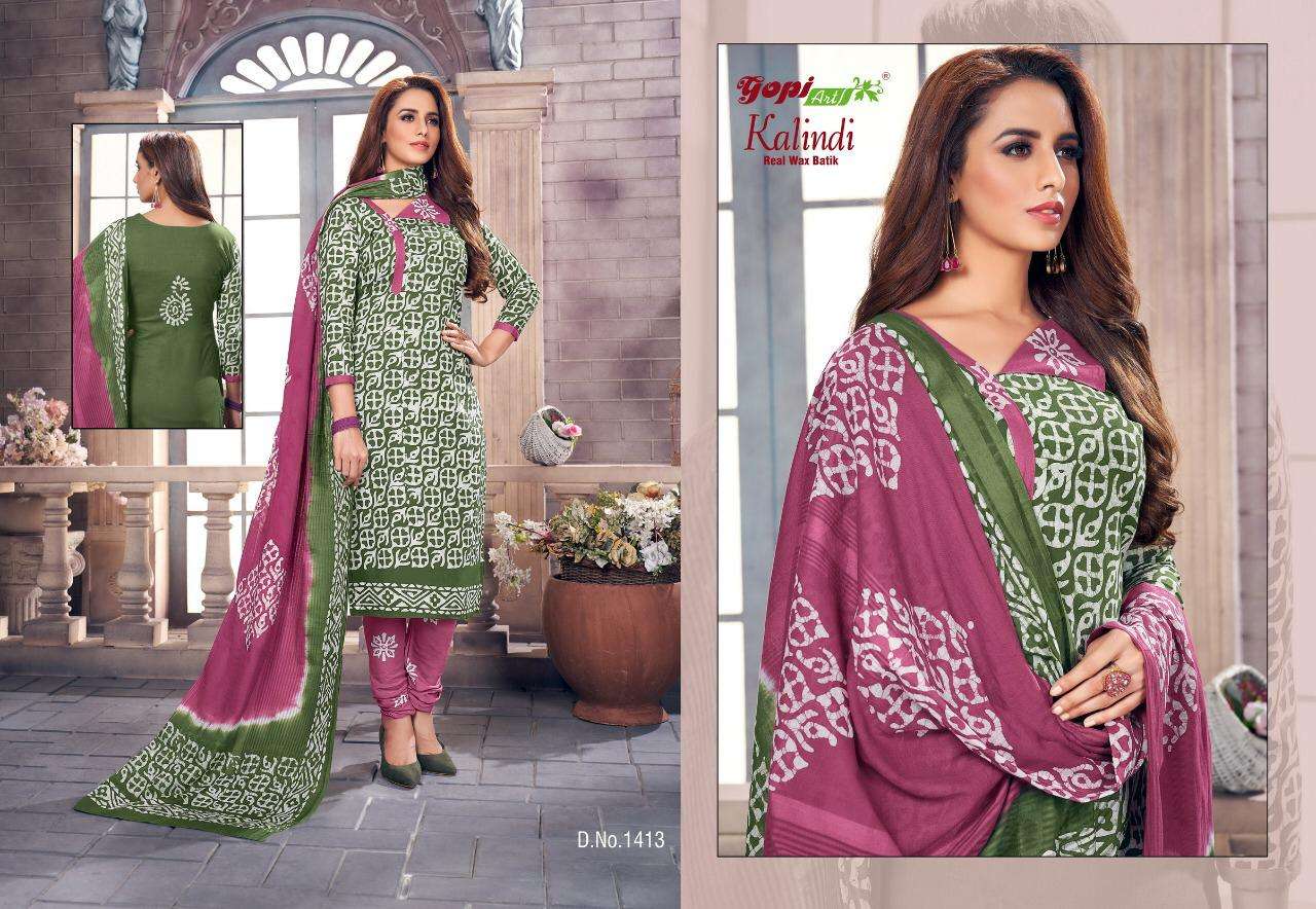 KALINDI BY GOPI ART 1401 TO 1414 SERIES BEAUTIFUL SUITS COLORFUL STYLISH FANCY CASUAL WEAR & ETHNIC WEAR BATTIK DRESSES AT WHOLESALE PRICE