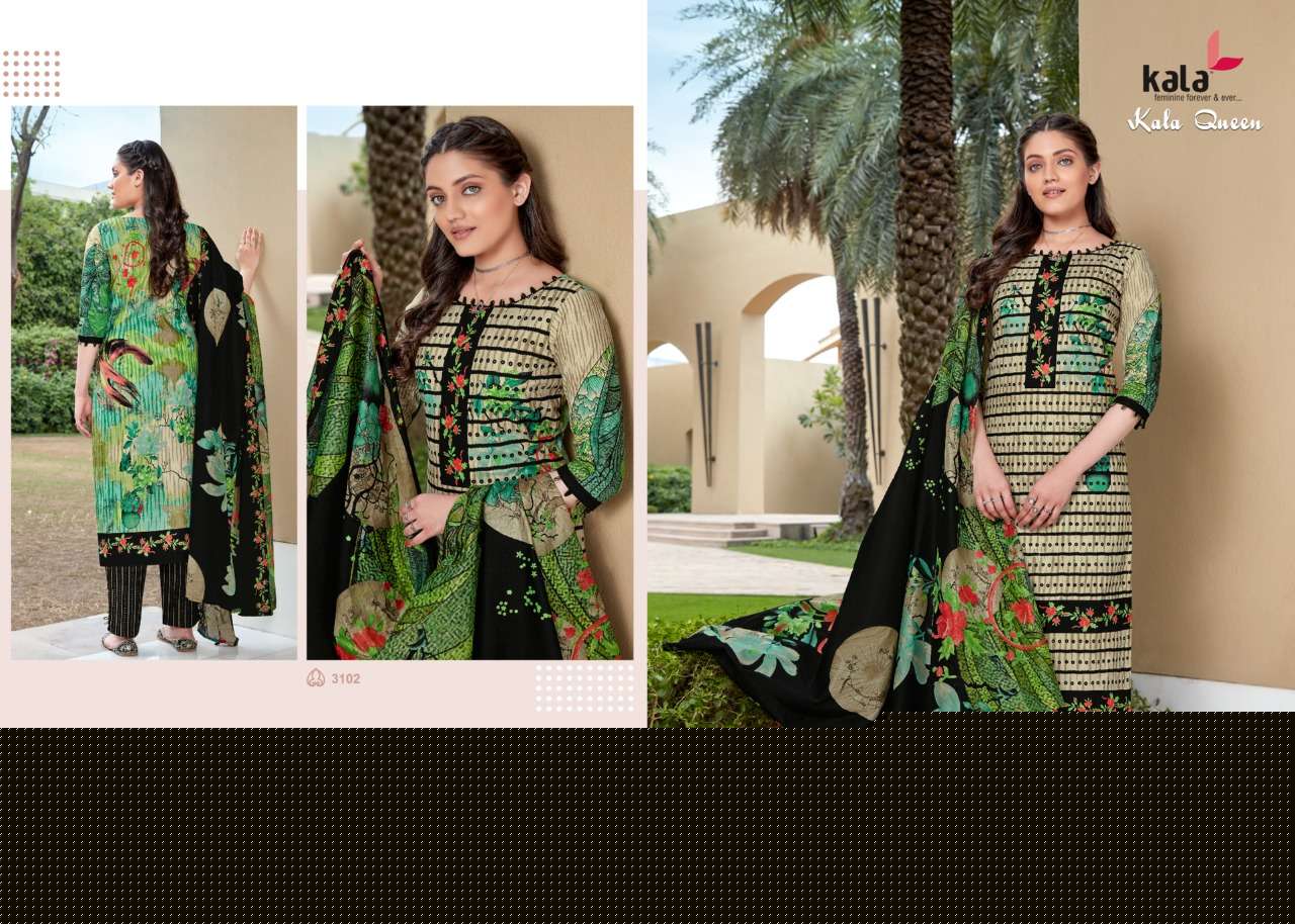 QUEEN VOL-1 BY KALA 3101 TO 3112 SERIES BEAUTIFUL SUITS STYLISH FANCY COLORFUL CASUAL WEAR & ETHNIC WEAR PURE COTTON DRESSES AT WHOLESALE PRICE