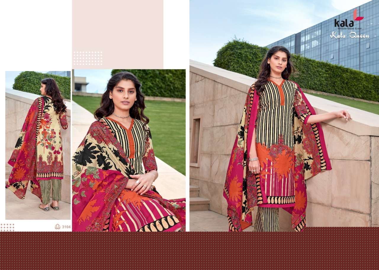 QUEEN VOL-1 BY KALA 3101 TO 3112 SERIES BEAUTIFUL SUITS STYLISH FANCY COLORFUL CASUAL WEAR & ETHNIC WEAR PURE COTTON DRESSES AT WHOLESALE PRICE