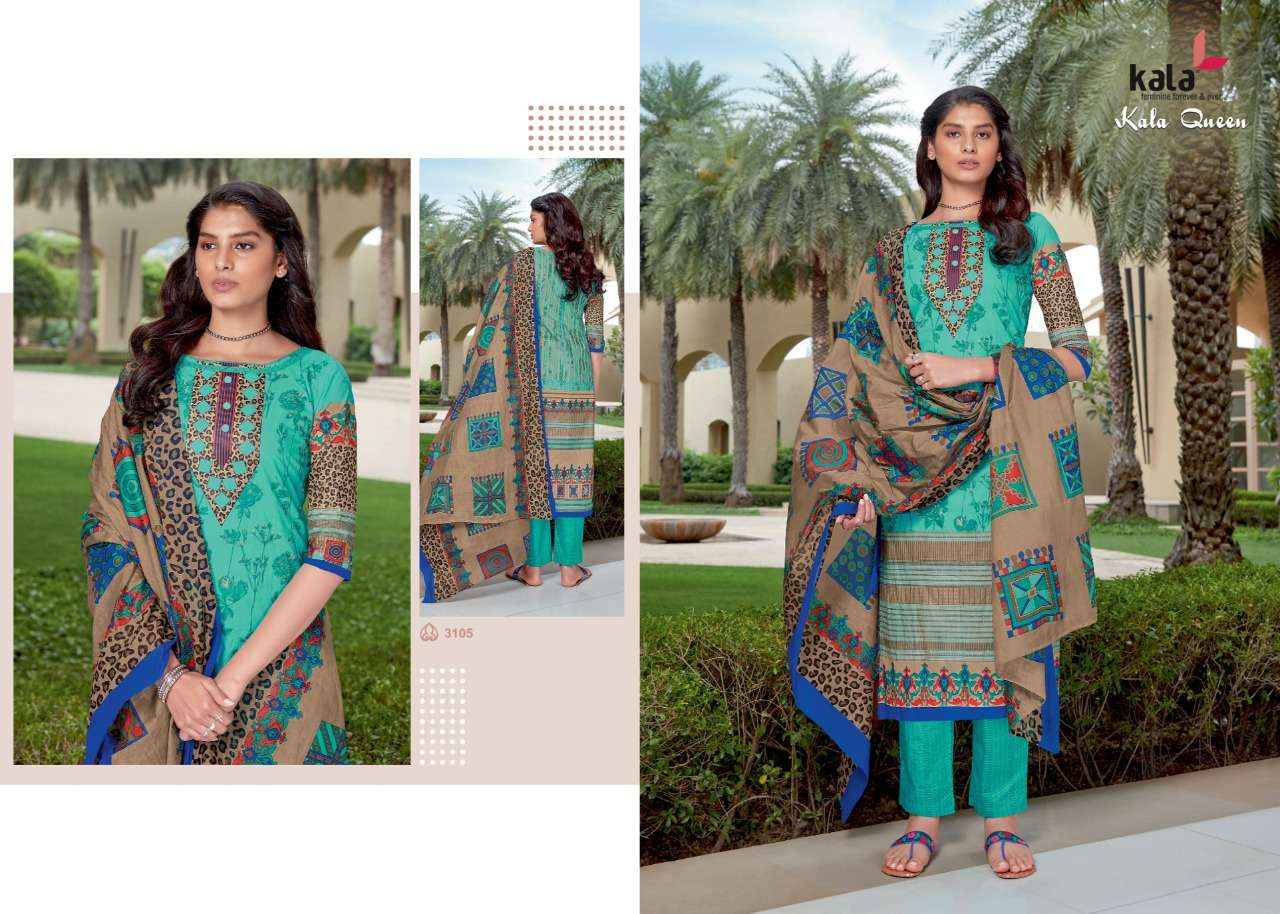 QUEEN VOL-1 BY KALA 3101 TO 3112 SERIES BEAUTIFUL SUITS STYLISH FANCY COLORFUL CASUAL WEAR & ETHNIC WEAR PURE COTTON DRESSES AT WHOLESALE PRICE