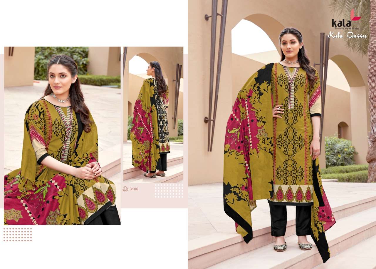 QUEEN VOL-1 BY KALA 3101 TO 3112 SERIES BEAUTIFUL SUITS STYLISH FANCY COLORFUL CASUAL WEAR & ETHNIC WEAR PURE COTTON DRESSES AT WHOLESALE PRICE