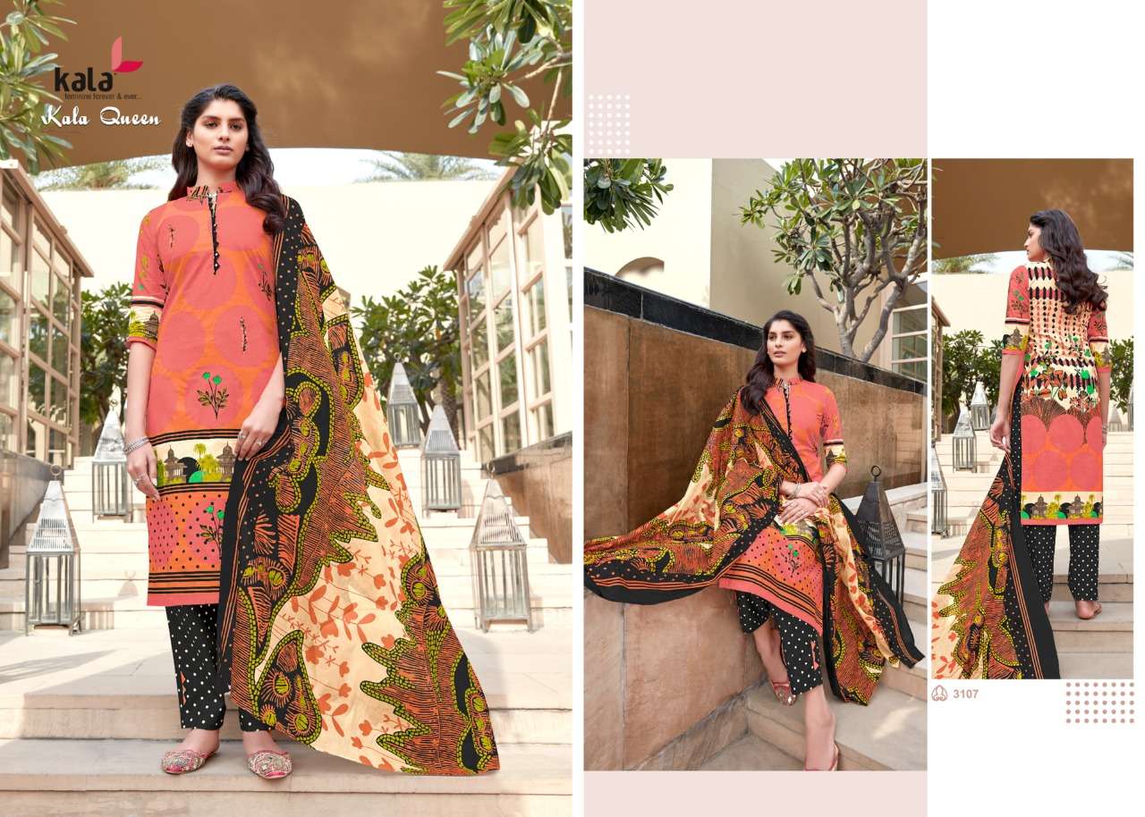QUEEN VOL-1 BY KALA 3101 TO 3112 SERIES BEAUTIFUL SUITS STYLISH FANCY COLORFUL CASUAL WEAR & ETHNIC WEAR PURE COTTON DRESSES AT WHOLESALE PRICE