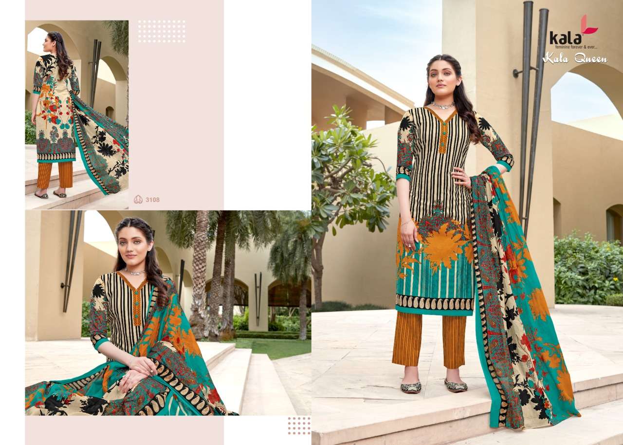 QUEEN VOL-1 BY KALA 3101 TO 3112 SERIES BEAUTIFUL SUITS STYLISH FANCY COLORFUL CASUAL WEAR & ETHNIC WEAR PURE COTTON DRESSES AT WHOLESALE PRICE