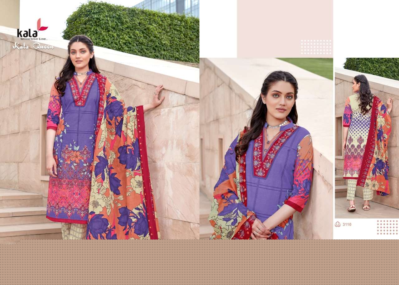 QUEEN VOL-1 BY KALA 3101 TO 3112 SERIES BEAUTIFUL SUITS STYLISH FANCY COLORFUL CASUAL WEAR & ETHNIC WEAR PURE COTTON DRESSES AT WHOLESALE PRICE