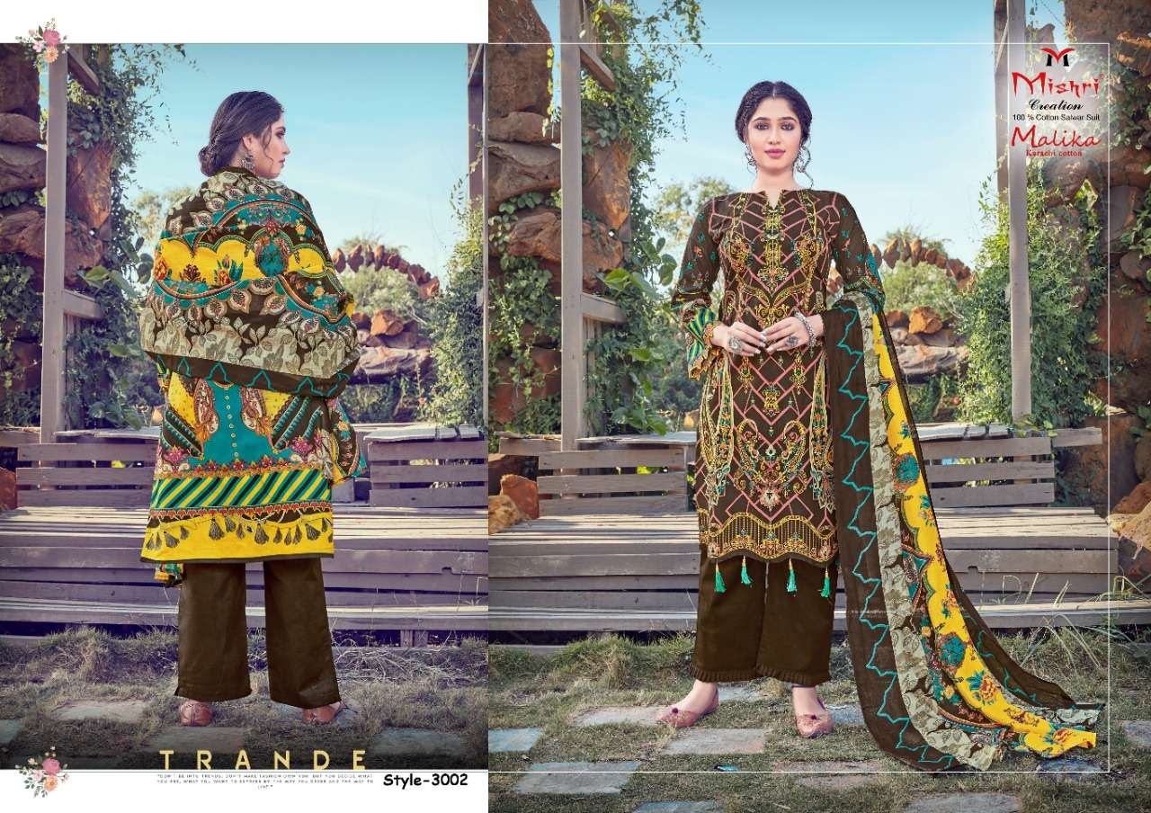 MALLIKA VOL-3 BY MISHRI CREATION 3001 TO 3010 SERIES INDIAN TRADITIONAL WEAR COLLECTION BEAUTIFUL STYLISH FANCY COLORFUL PARTY WEAR & OCCASIONAL WEAR PURE COTTON PRINT DRESSES AT WHOLESALE PRICE