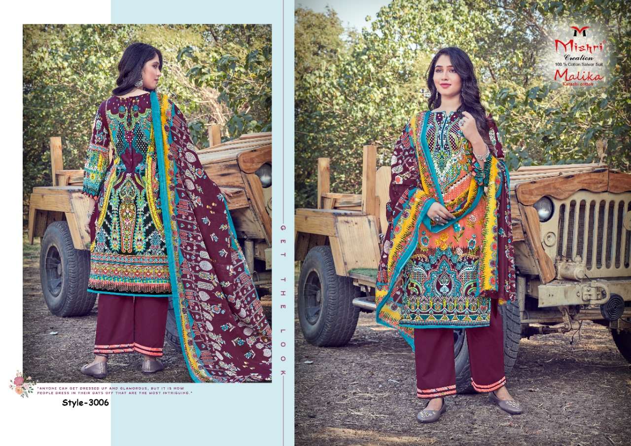 MALLIKA VOL-3 BY MISHRI CREATION 3001 TO 3010 SERIES INDIAN TRADITIONAL WEAR COLLECTION BEAUTIFUL STYLISH FANCY COLORFUL PARTY WEAR & OCCASIONAL WEAR PURE COTTON PRINT DRESSES AT WHOLESALE PRICE