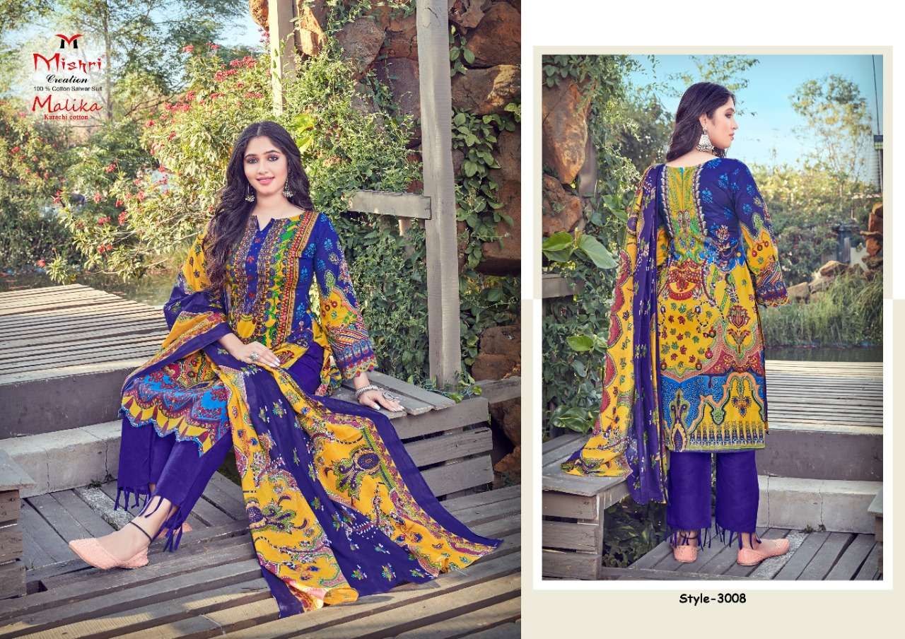 MALLIKA VOL-3 BY MISHRI CREATION 3001 TO 3010 SERIES INDIAN TRADITIONAL WEAR COLLECTION BEAUTIFUL STYLISH FANCY COLORFUL PARTY WEAR & OCCASIONAL WEAR PURE COTTON PRINT DRESSES AT WHOLESALE PRICE