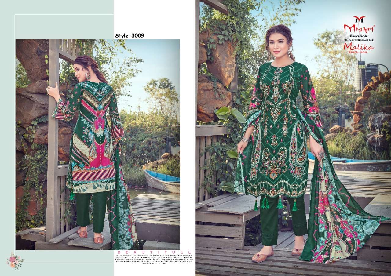 MALLIKA VOL-3 BY MISHRI CREATION 3001 TO 3010 SERIES INDIAN TRADITIONAL WEAR COLLECTION BEAUTIFUL STYLISH FANCY COLORFUL PARTY WEAR & OCCASIONAL WEAR PURE COTTON PRINT DRESSES AT WHOLESALE PRICE