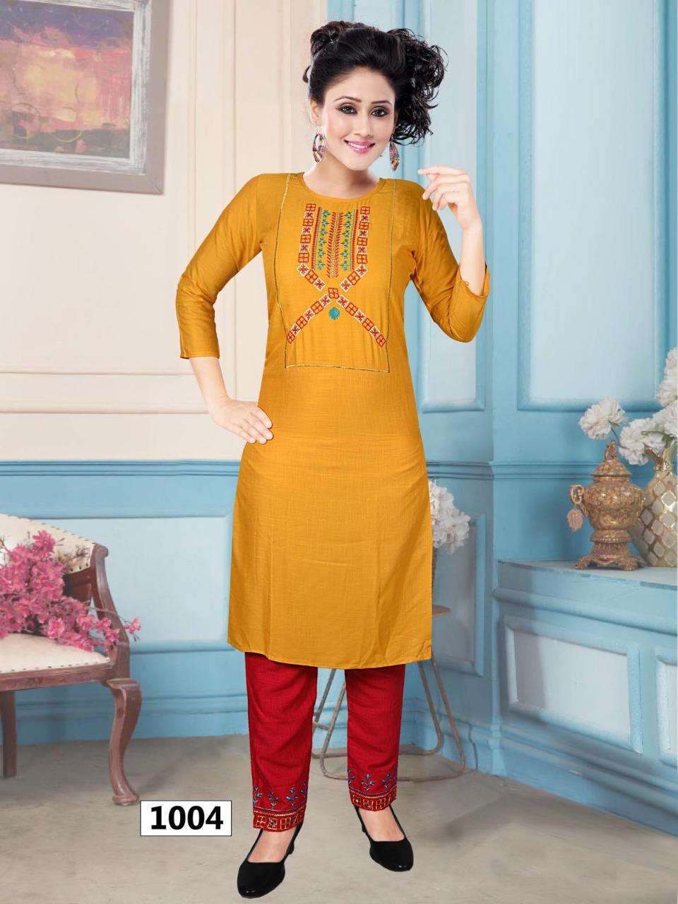 MUSKAN BY AYESHA 1001 TO 1006 SERIES DESIGNER STYLISH FANCY COLORFUL BEAUTIFUL PARTY WEAR & ETHNIC WEAR COLLECTION RAYON SLUB EMBROIDERY KURTIS WITH BOTTOM AT WHOLESALE PRICE
