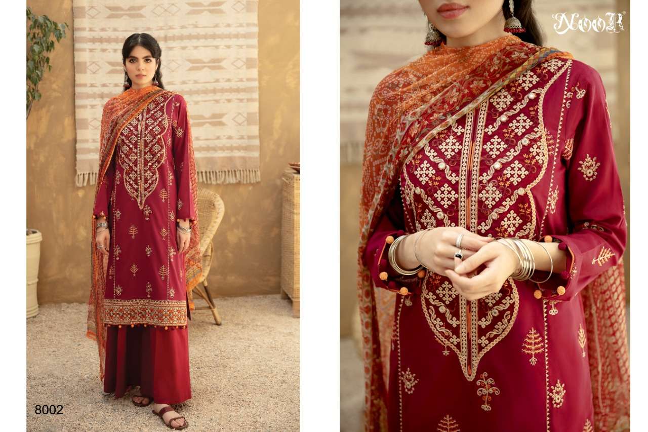 QALAMKAR BY NOOR 8001 TO 8005 BEAUTIFUL COLORFUL STYLISH FANCY CASUAL WEAR & ETHNIC WEAR & READY TO WEAR PURE COTTON WITH EMBROIDERY DRESSES AT WHOLESALE PRICE