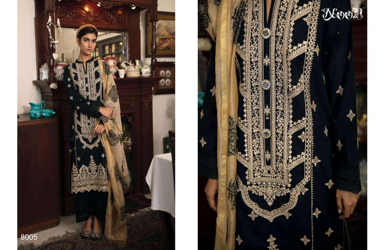 QALAMKAR BY NOOR 8001 TO 8005 BEAUTIFUL COLORFUL STYLISH FANCY CASUAL WEAR & ETHNIC WEAR & READY TO WEAR PURE COTTON WITH EMBROIDERY DRESSES AT WHOLESALE PRICE