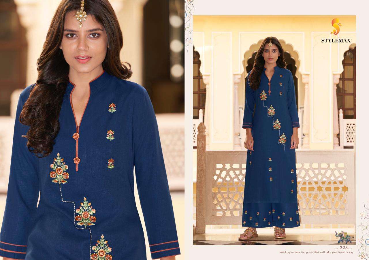VINTAGE VOL-6 BY STYLEMAX 221 TO 227 SERIES DESIGNER BEAUTIFUL STYLISH FANCY COLORFUL PARTY WEAR & OCCASIONAL WEAR HEAVY RAYON KURTIS WITH BOTTOM AT WHOLESALE PRICE