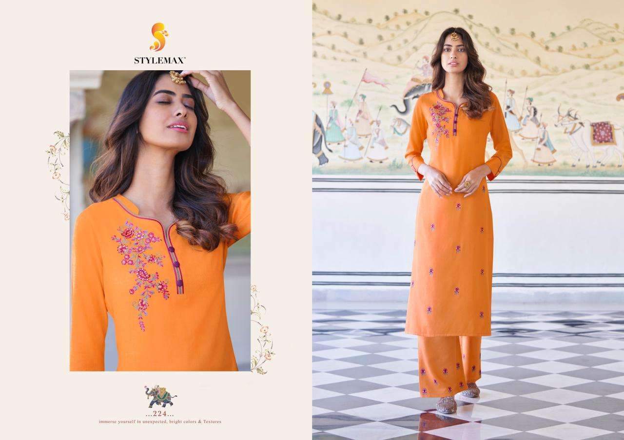 VINTAGE VOL-6 BY STYLEMAX 221 TO 227 SERIES DESIGNER BEAUTIFUL STYLISH FANCY COLORFUL PARTY WEAR & OCCASIONAL WEAR HEAVY RAYON KURTIS WITH BOTTOM AT WHOLESALE PRICE