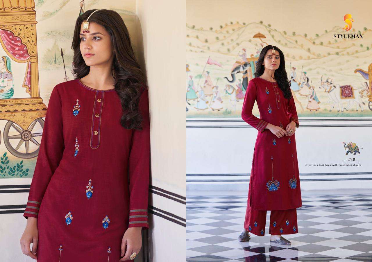 VINTAGE VOL-6 BY STYLEMAX 221 TO 227 SERIES DESIGNER BEAUTIFUL STYLISH FANCY COLORFUL PARTY WEAR & OCCASIONAL WEAR HEAVY RAYON KURTIS WITH BOTTOM AT WHOLESALE PRICE