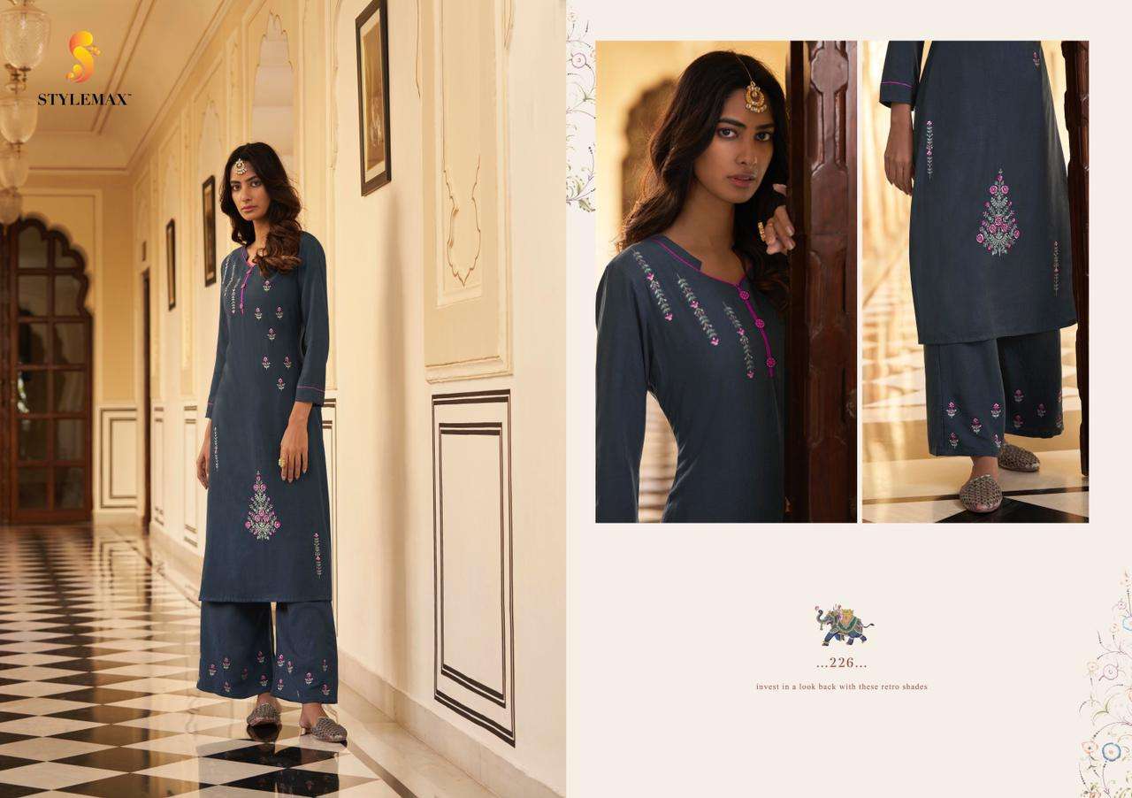 VINTAGE VOL-6 BY STYLEMAX 221 TO 227 SERIES DESIGNER BEAUTIFUL STYLISH FANCY COLORFUL PARTY WEAR & OCCASIONAL WEAR HEAVY RAYON KURTIS WITH BOTTOM AT WHOLESALE PRICE