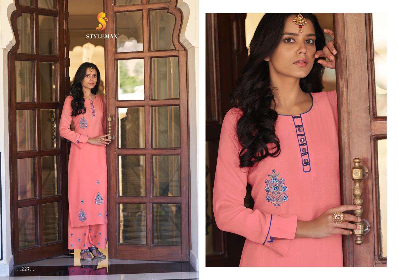 VINTAGE VOL-6 BY STYLEMAX 221 TO 227 SERIES DESIGNER BEAUTIFUL STYLISH FANCY COLORFUL PARTY WEAR & OCCASIONAL WEAR HEAVY RAYON KURTIS WITH BOTTOM AT WHOLESALE PRICE