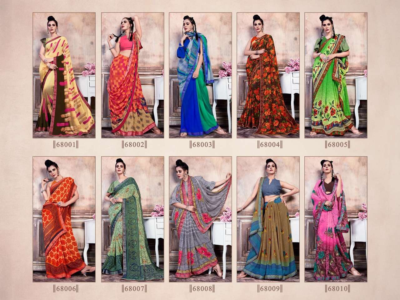 STARWALK BY RACHANA 68001 TO 68010 SERIES INDIAN TRADITIONAL WEAR COLLECTION BEAUTIFUL STYLISH FANCY COLORFUL PARTY WEAR & OCCASIONAL WEAR WEIGHTLESS SAREES AT WHOLESALE PRICE