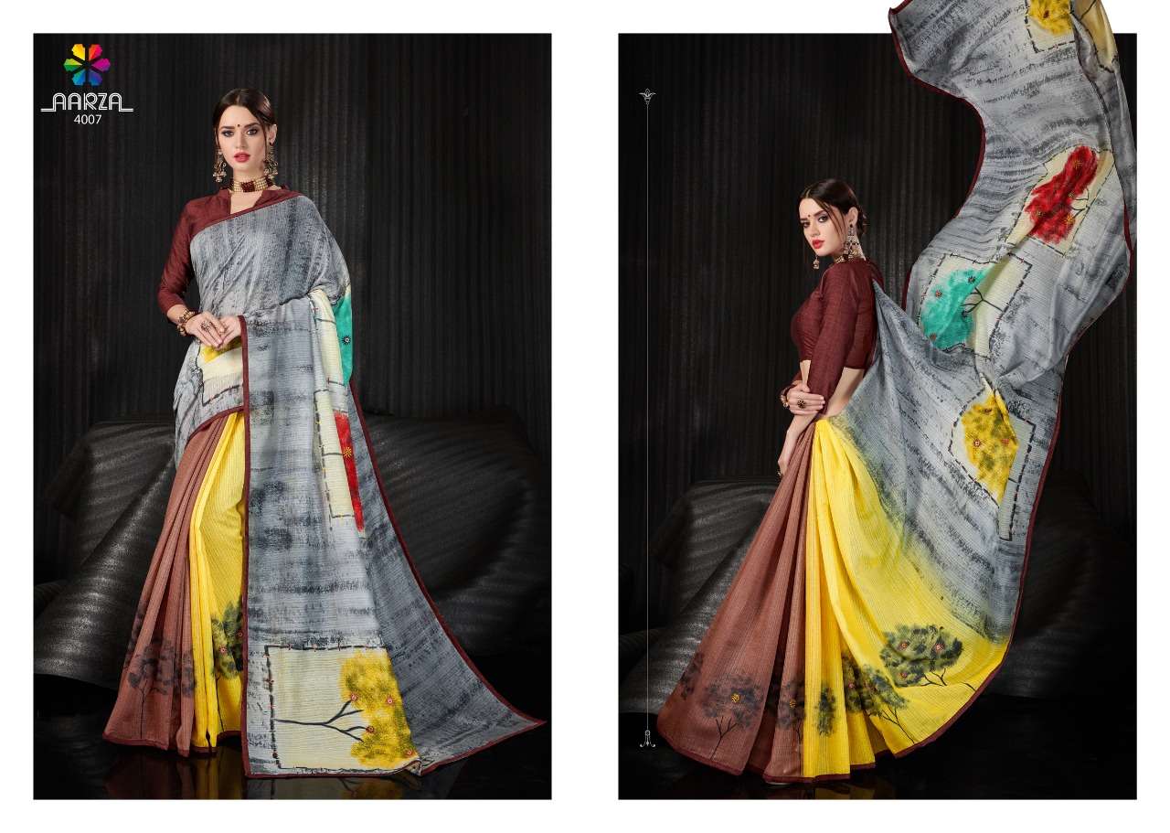 PORTRAIT AGAIN BY AAZRA 4001 TO 4010 SERIES INDIAN TRADITIONAL WEAR COLLECTION BEAUTIFUL STYLISH FANCY COLORFUL PARTY WEAR & OCCASIONAL WEAR LINEN SILK SAREES AT WHOLESALE PRICE