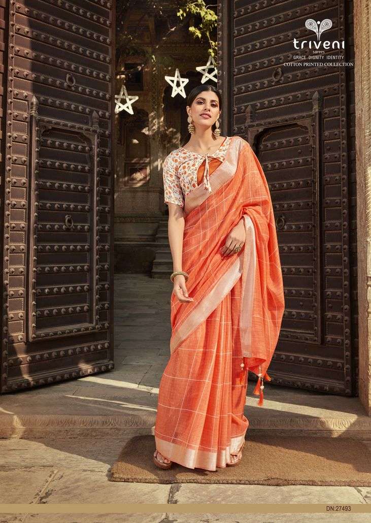 NAKSHITA HITS BY TRIVENI INDIAN TRADITIONAL WEAR COLLECTION BEAUTIFUL STYLISH FANCY COLORFUL PARTY WEAR & OCCASIONAL WEAR COTTON LINEN PRINT SAREES AT WHOLESALE PRICE