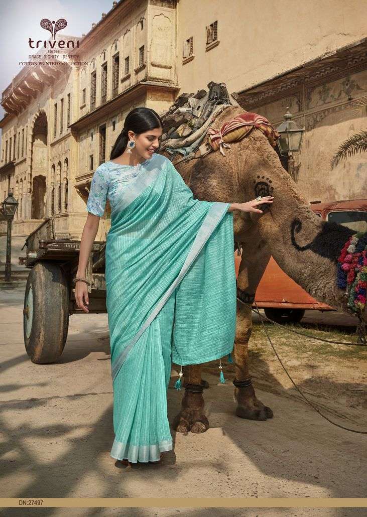 NAKSHITA HITS BY TRIVENI INDIAN TRADITIONAL WEAR COLLECTION BEAUTIFUL STYLISH FANCY COLORFUL PARTY WEAR & OCCASIONAL WEAR COTTON LINEN PRINT SAREES AT WHOLESALE PRICE