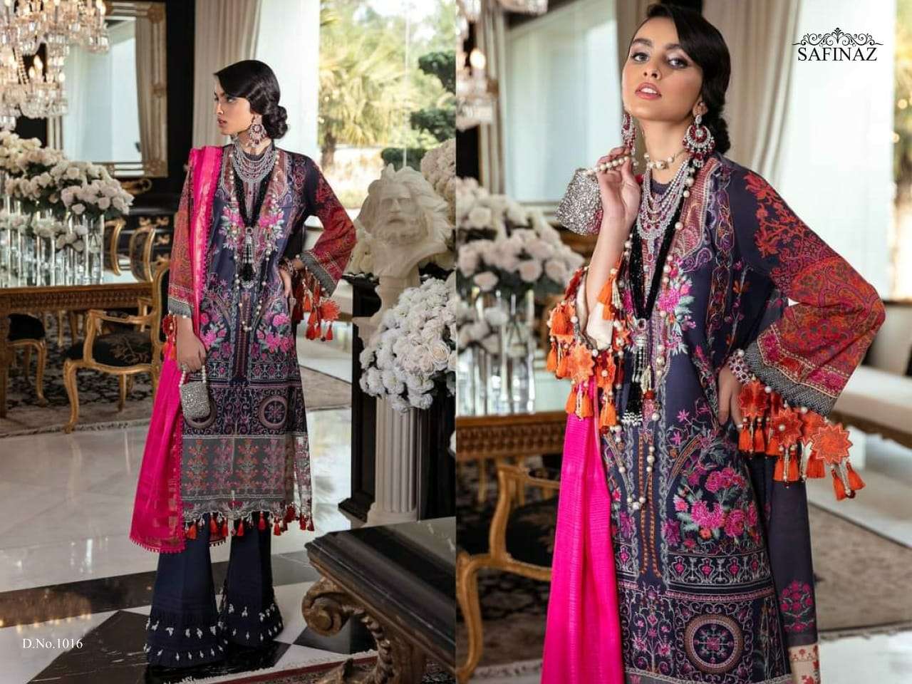 SANA SAFINAZ BY SAFINAZ 1013 TO 1020 SERIES PAKISTANI STYLISH BEAUTIFUL COLOURFUL PRINTED & EMBROIDERED PARTY WEAR & OCCASIONAL WEAR PURE CAMBRIC COTTON EMBROIDERED DRESSES AT WHOLESALE PRICE