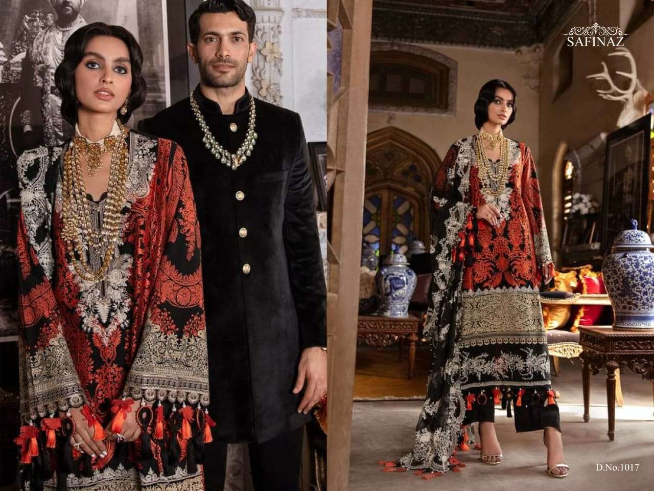 SANA SAFINAZ BY SAFINAZ 1013 TO 1020 SERIES PAKISTANI STYLISH BEAUTIFUL COLOURFUL PRINTED & EMBROIDERED PARTY WEAR & OCCASIONAL WEAR PURE CAMBRIC COTTON EMBROIDERED DRESSES AT WHOLESALE PRICE