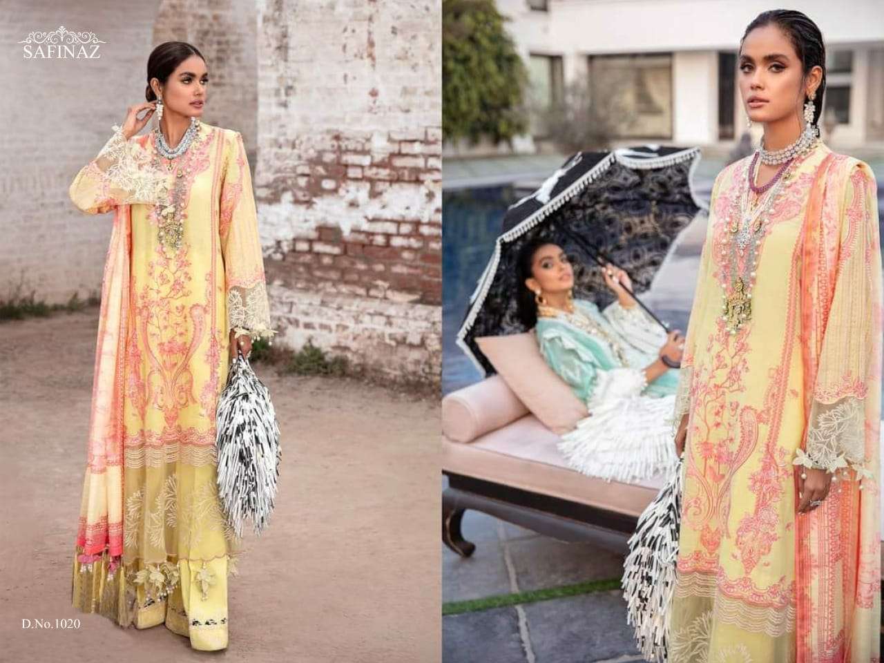 SANA SAFINAZ BY SAFINAZ 1013 TO 1020 SERIES PAKISTANI STYLISH BEAUTIFUL COLOURFUL PRINTED & EMBROIDERED PARTY WEAR & OCCASIONAL WEAR PURE CAMBRIC COTTON EMBROIDERED DRESSES AT WHOLESALE PRICE