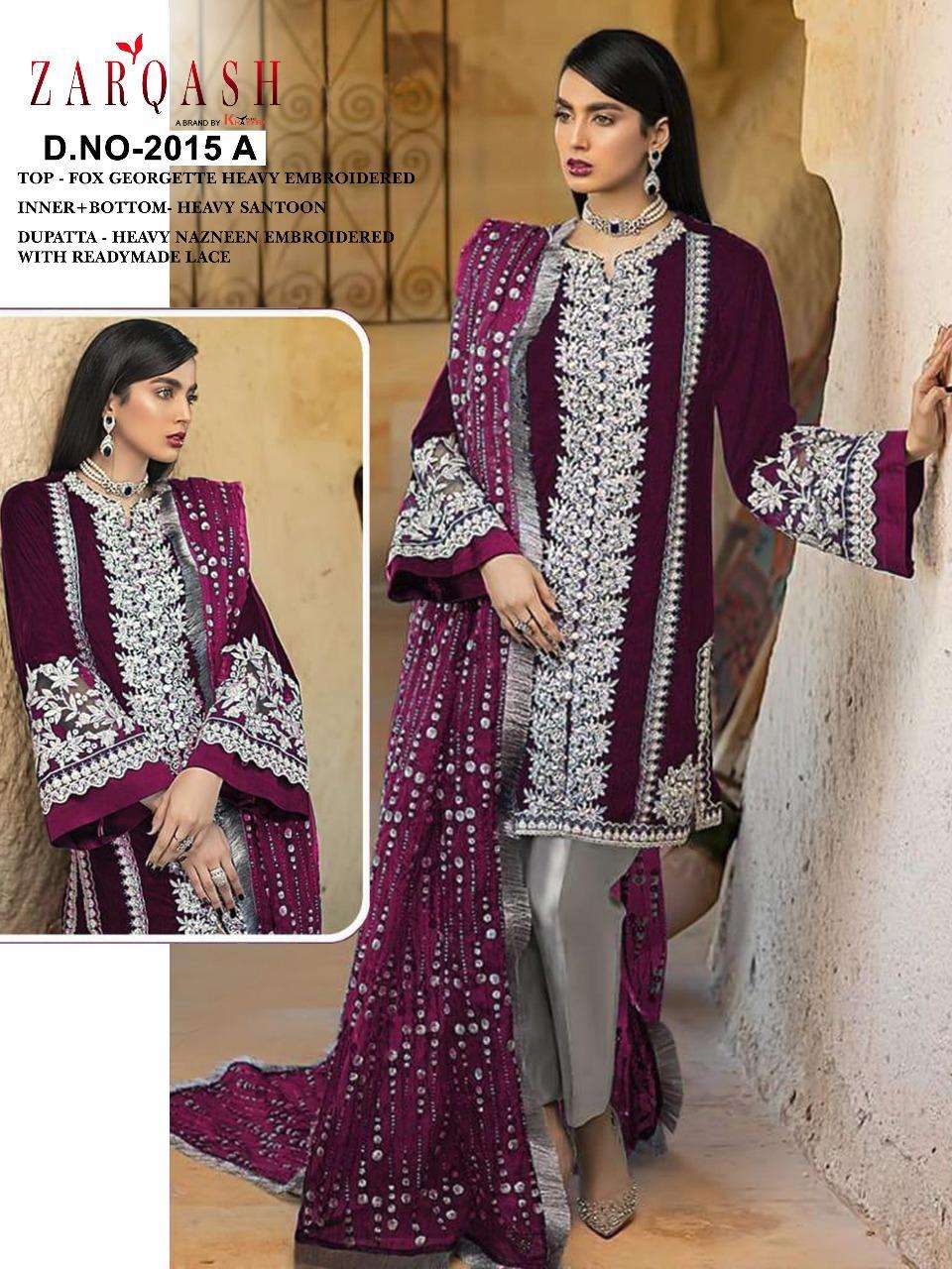 ITTEHAD BY ZARQASH 2015-A TO 2015-D SERIES DESIGNER PAKISTANI SUITS COLLECTION BEAUTIFUL STYLISH FANCY COLORFUL PARTY WEAR & OCCASIONAL WEAR FAUX GEORGETTE WITH EMBROIDERED DRESSES AT WHOLESALE PRICE