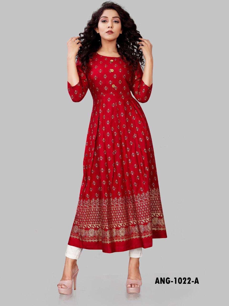 ANG-1022 BY 12 ANGEL 1022-A TO 1022-H SERIES DESIGNER STYLISH FANCY COLORFUL BEAUTIFUL PARTY WEAR & ETHNIC WEAR COLLECTION HEAVY RAYON KURTIS AT WHOLESALE PRICE
