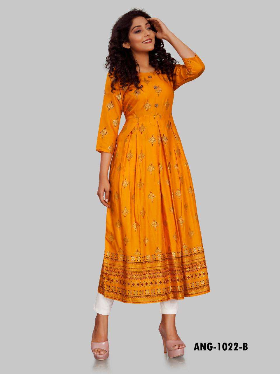 ANG-1022 BY 12 ANGEL 1022-A TO 1022-H SERIES DESIGNER STYLISH FANCY COLORFUL BEAUTIFUL PARTY WEAR & ETHNIC WEAR COLLECTION HEAVY RAYON KURTIS AT WHOLESALE PRICE