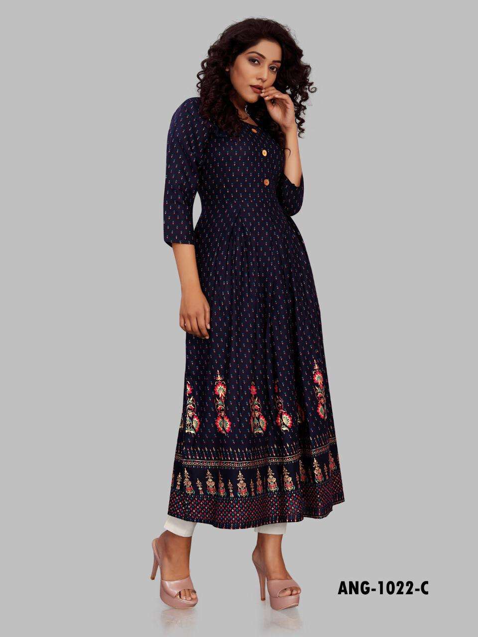 ANG-1022 BY 12 ANGEL 1022-A TO 1022-H SERIES DESIGNER STYLISH FANCY COLORFUL BEAUTIFUL PARTY WEAR & ETHNIC WEAR COLLECTION HEAVY RAYON KURTIS AT WHOLESALE PRICE