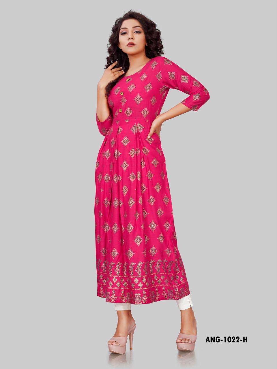 ANG-1022 BY 12 ANGEL 1022-A TO 1022-H SERIES DESIGNER STYLISH FANCY COLORFUL BEAUTIFUL PARTY WEAR & ETHNIC WEAR COLLECTION HEAVY RAYON KURTIS AT WHOLESALE PRICE