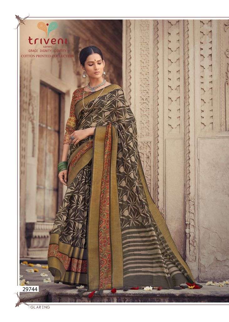 GANGA JAMUNA BY TRIVENI 29741 TO 29748 SERIES INDIAN TRADITIONAL WEAR COLLECTION BEAUTIFUL STYLISH FANCY COLORFUL PARTY WEAR & OCCASIONAL WEAR COTTON LINEN PRINT SAREES AT WHOLESALE PRICE