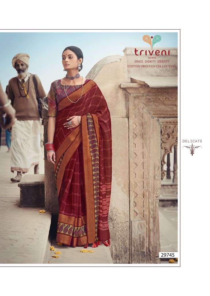 GANGA JAMUNA BY TRIVENI 29741 TO 29748 SERIES INDIAN TRADITIONAL WEAR COLLECTION BEAUTIFUL STYLISH FANCY COLORFUL PARTY WEAR & OCCASIONAL WEAR COTTON LINEN PRINT SAREES AT WHOLESALE PRICE