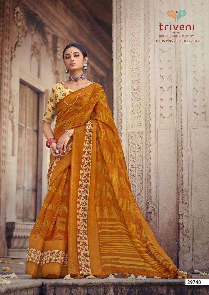 GANGA JAMUNA BY TRIVENI 29741 TO 29748 SERIES INDIAN TRADITIONAL WEAR COLLECTION BEAUTIFUL STYLISH FANCY COLORFUL PARTY WEAR & OCCASIONAL WEAR COTTON LINEN PRINT SAREES AT WHOLESALE PRICE