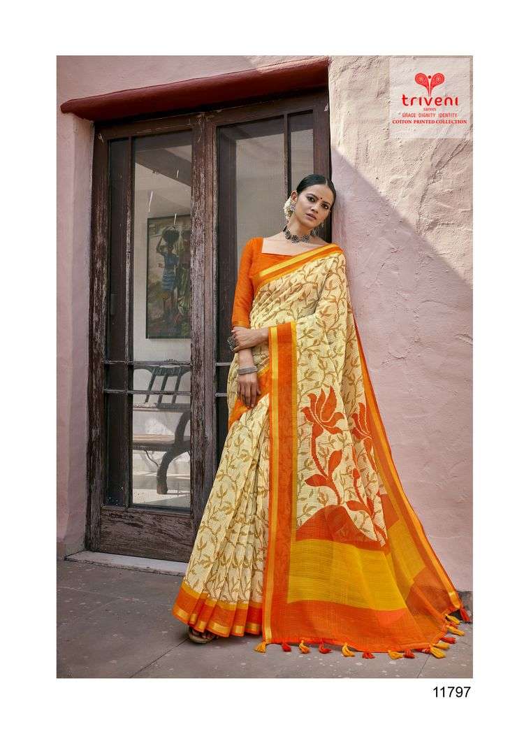 GLOBLE VOL-2 BY TRIVENI 11791 TO 11798 SERIES INDIAN TRADITIONAL WEAR COLLECTION BEAUTIFUL STYLISH FANCY COLORFUL PARTY WEAR & OCCASIONAL WEAR COTTON LINEN PRINT SAREES AT WHOLESALE PRICE
