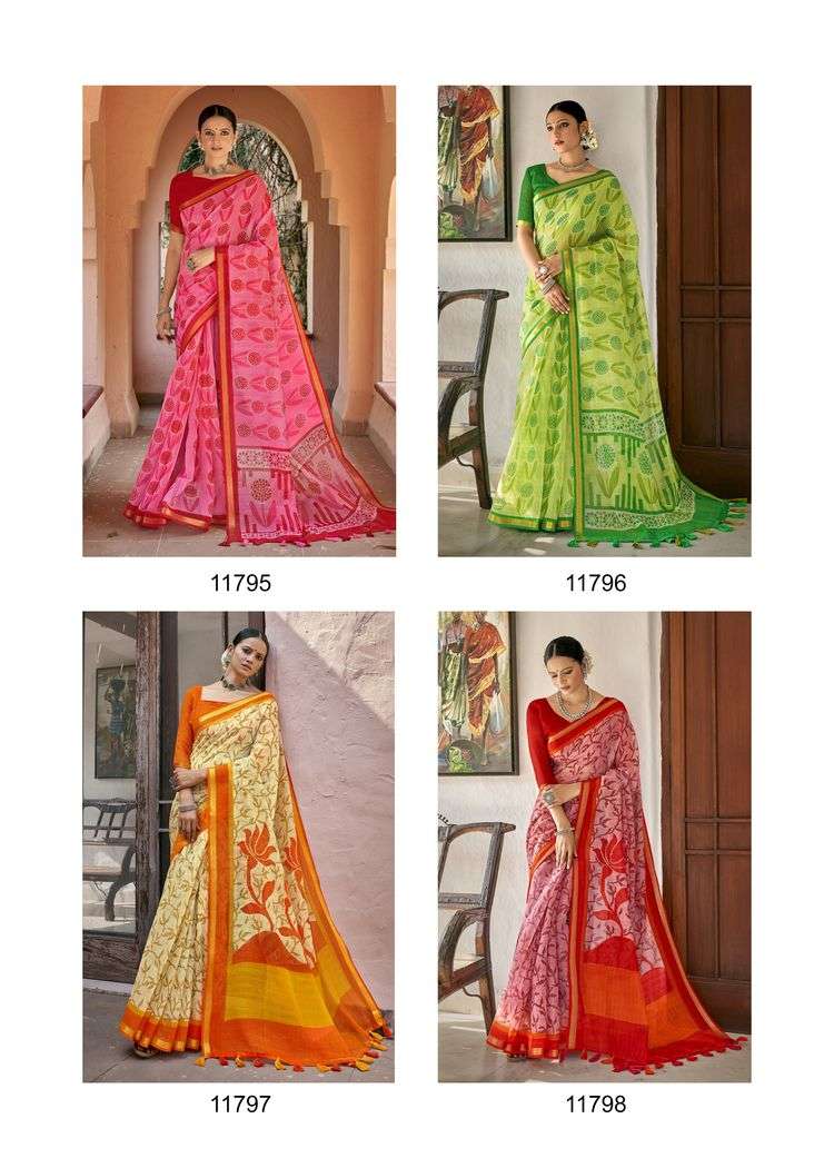 GLOBLE VOL-2 BY TRIVENI 11791 TO 11798 SERIES INDIAN TRADITIONAL WEAR COLLECTION BEAUTIFUL STYLISH FANCY COLORFUL PARTY WEAR & OCCASIONAL WEAR COTTON LINEN PRINT SAREES AT WHOLESALE PRICE