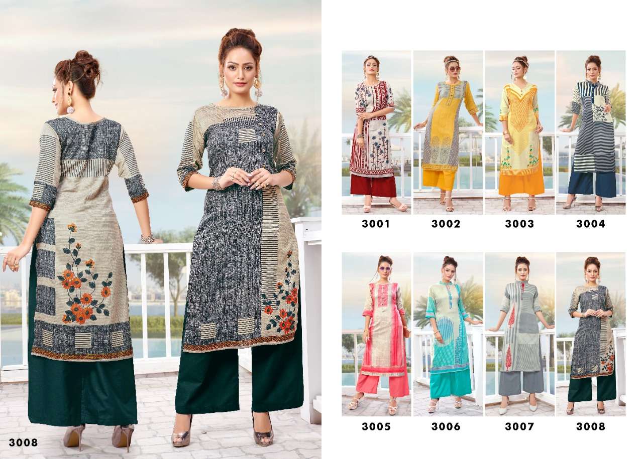 SOUL VOL-3 BY VASTRA MODA 3001 TO 3008 SERIES DESIGNER STYLISH FANCY COLORFUL BEAUTIFUL PARTY WEAR & ETHNIC WEAR COLLECTION PREMIUM COTTON KURTIS WITH BOTTOM AT WHOLESALE PRICE