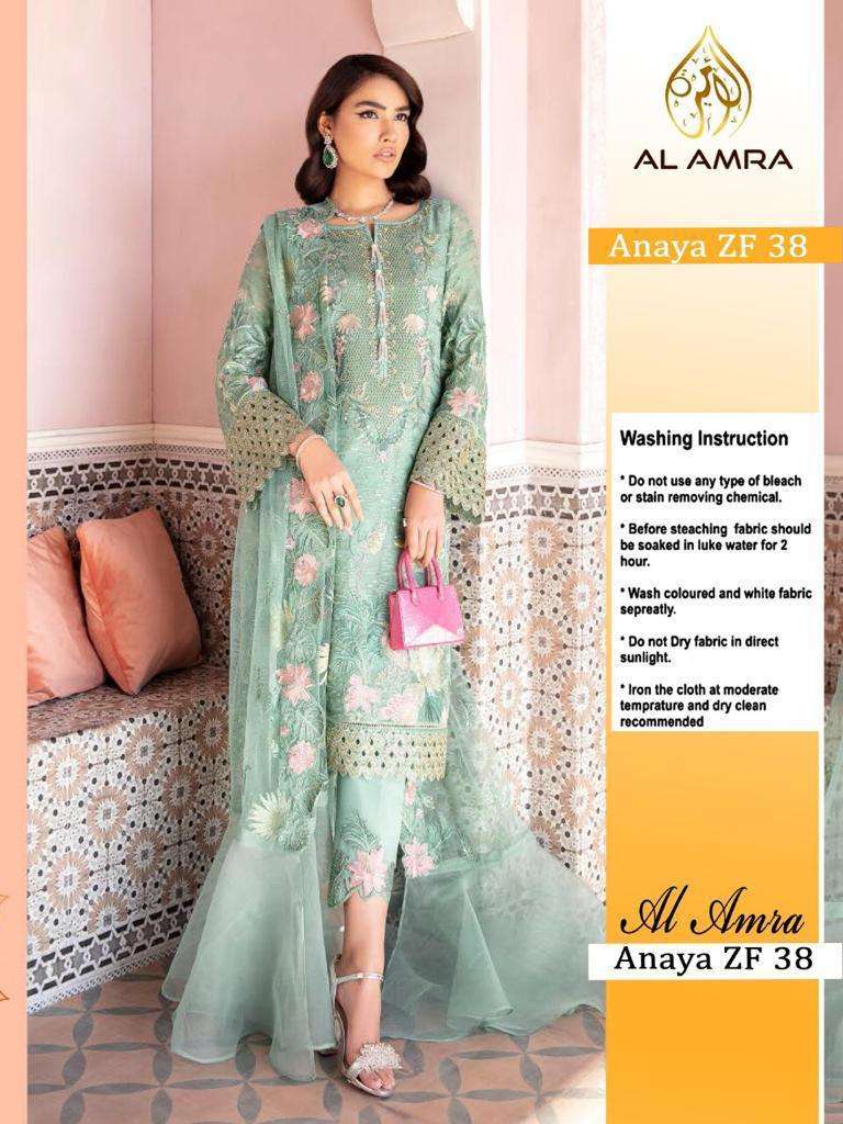 ANAYA ZF 38 BY AL AMRA DESIGNER FESTIVE SUITS COLLECTION BEAUTIFUL STYLISH FANCY COLORFUL PARTY WEAR & OCCASIONAL WEAR HEAVY FAUX GEORGETTE WITH EMBROIDERED DRESSES AT WHOLESALE PRICE
