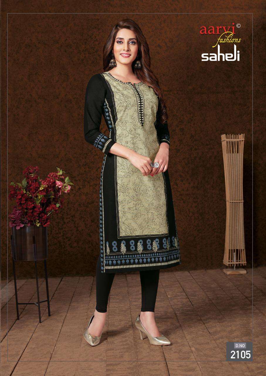 SAHELI VOL-11 BY AARVI FASHION 2101 TO 2115 SERIES BEAUTIFUL STYLISH FANCY COLORFUL CASUAL WEAR & ETHNIC WEAR & READY TO WEAR COTTON PRINTED KURTIS AT WHOLESALE PRICE