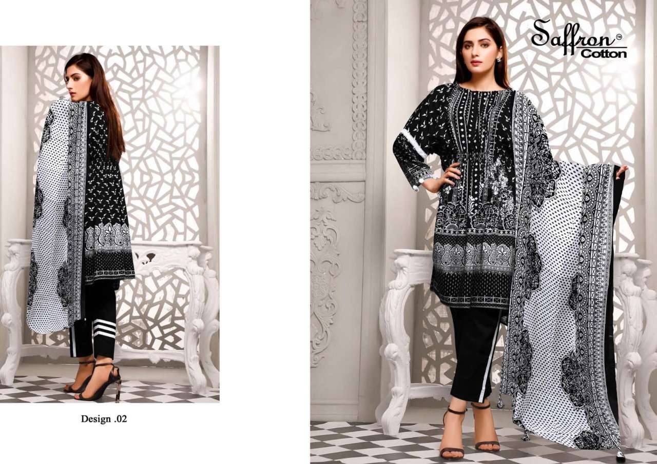 BLACK AND WHITE BY SAFFRON COTTON 01 TO 10 SERIES BEAUTIFUL SUITS COLORFUL STYLISH FANCY CASUAL WEAR & ETHNIC WEAR PURE CAMBRIC PRINT DRESSES AT WHOLESALE PRICE