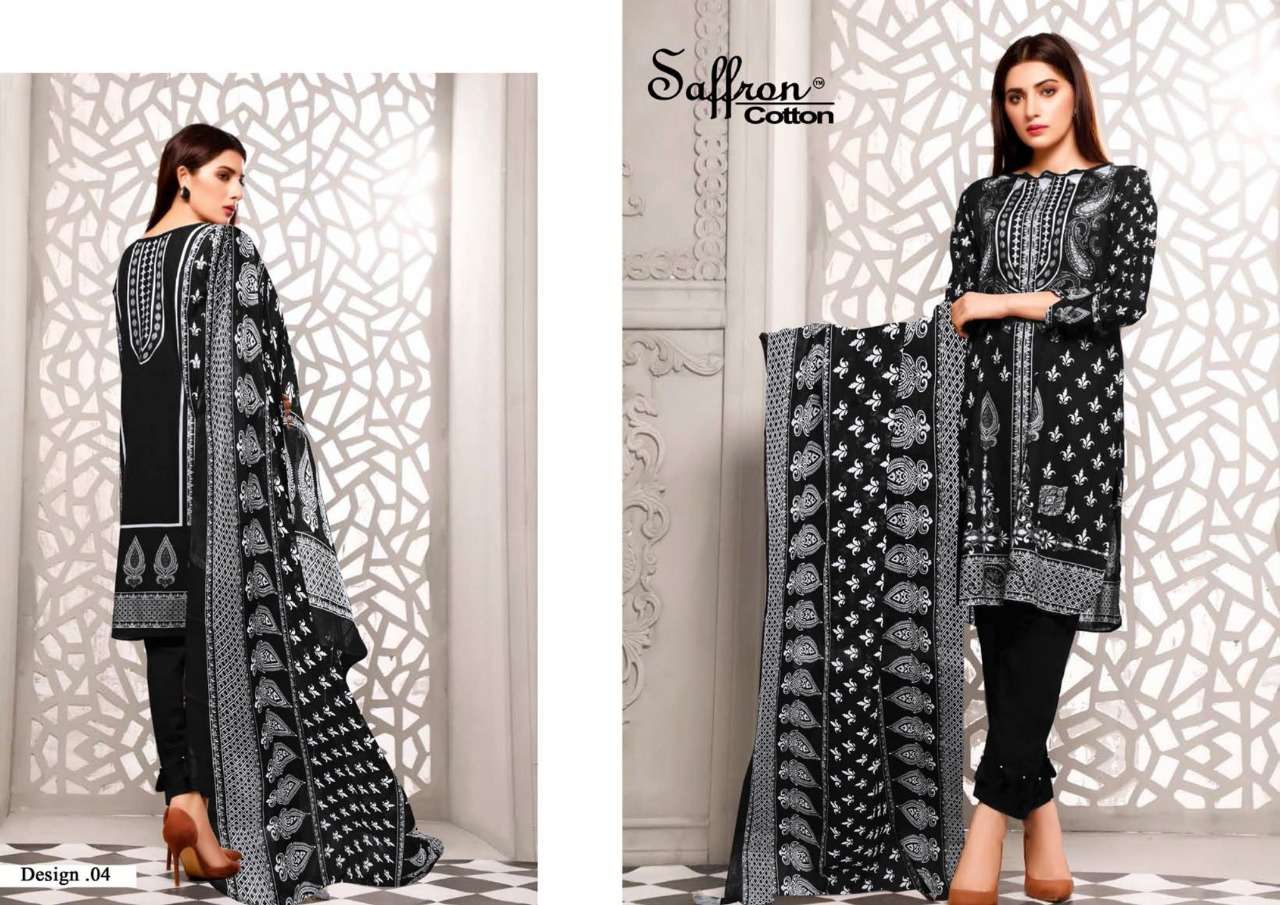 BLACK AND WHITE BY SAFFRON COTTON 01 TO 10 SERIES BEAUTIFUL SUITS COLORFUL STYLISH FANCY CASUAL WEAR & ETHNIC WEAR PURE CAMBRIC PRINT DRESSES AT WHOLESALE PRICE